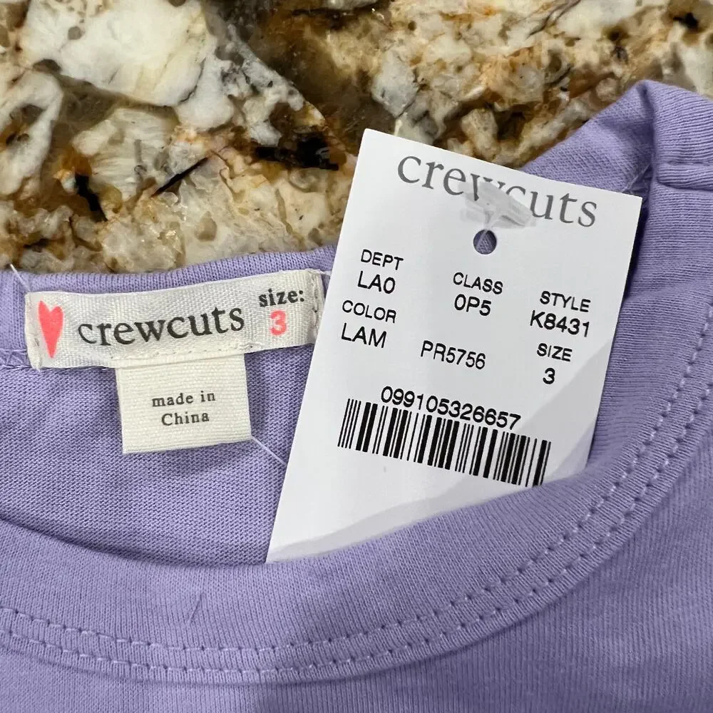NWT J. Crew Girls' Purple W/Glitter Gem Front-Tie Tee - SIZE 3